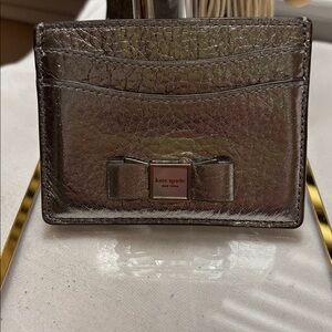 Kate Spade Metallic Silver Card Holder with Bow